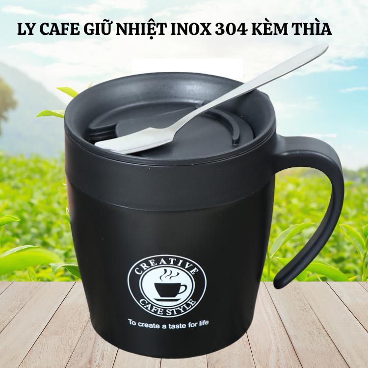 Ly cafe giữ nhiệt cao cấp  kèm thìa khuấy dung tích 330ml
