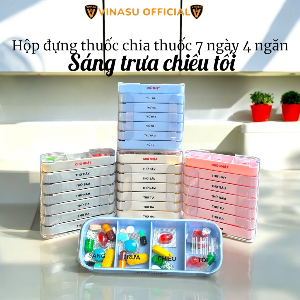 Hộp đựng thuốc chia thuốc 7 ngày ,hộp chia thuốc 4 ngăn sáng trưa chiều tối Vinasu VNS 275( TẶNG 1 KHAY)