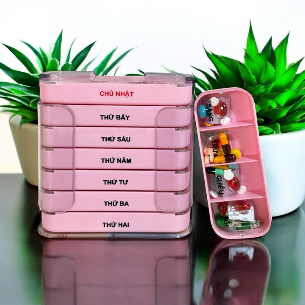 Hộp đựng thuốc chia thuốc 7 ngày ,hộp chia thuốc 4 ngăn sáng trưa chiều tối Vinasu VNS 275( TẶNG 1 KHAY)