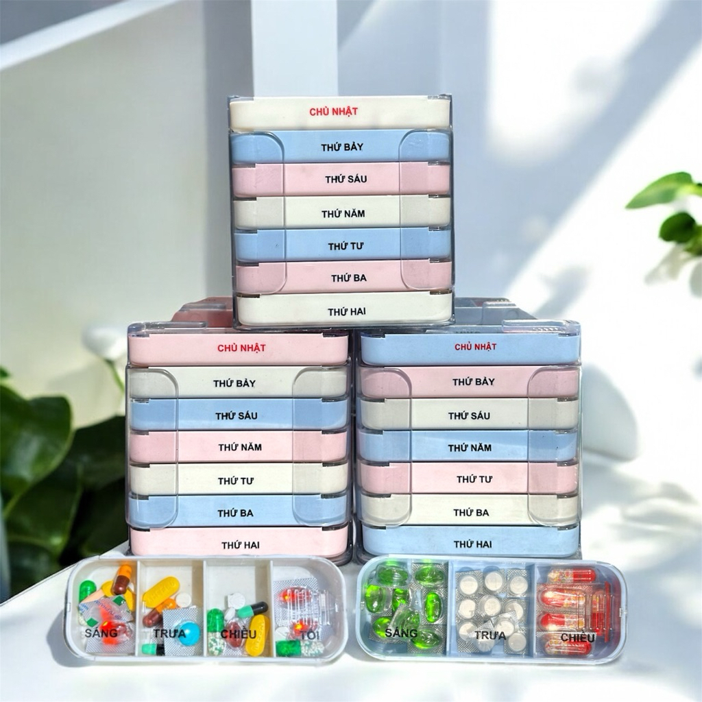 Hộp đựng thuốc chia thuốc 7 ngày ,hộp chia thuốc 4 ngăn sáng trưa chiều tối Vinasu VNS 275( TẶNG 1 KHAY)