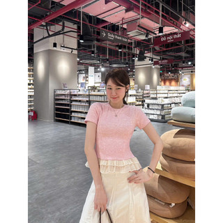 (EMXINH House) Áo Thun Cộc Tay Chất Tăm Lông Thỏ Mềm Phối Bèo Voan Gấu Áo Thời Trang Hàn Quốc Dễ Phối Đồ - A01 cộc