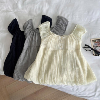 Áo babydoll ForgirlStudio áo kiểu trễ vai nữ ARI tay ngắn chất liệu voan tơ phối cúc dáng bồng T191