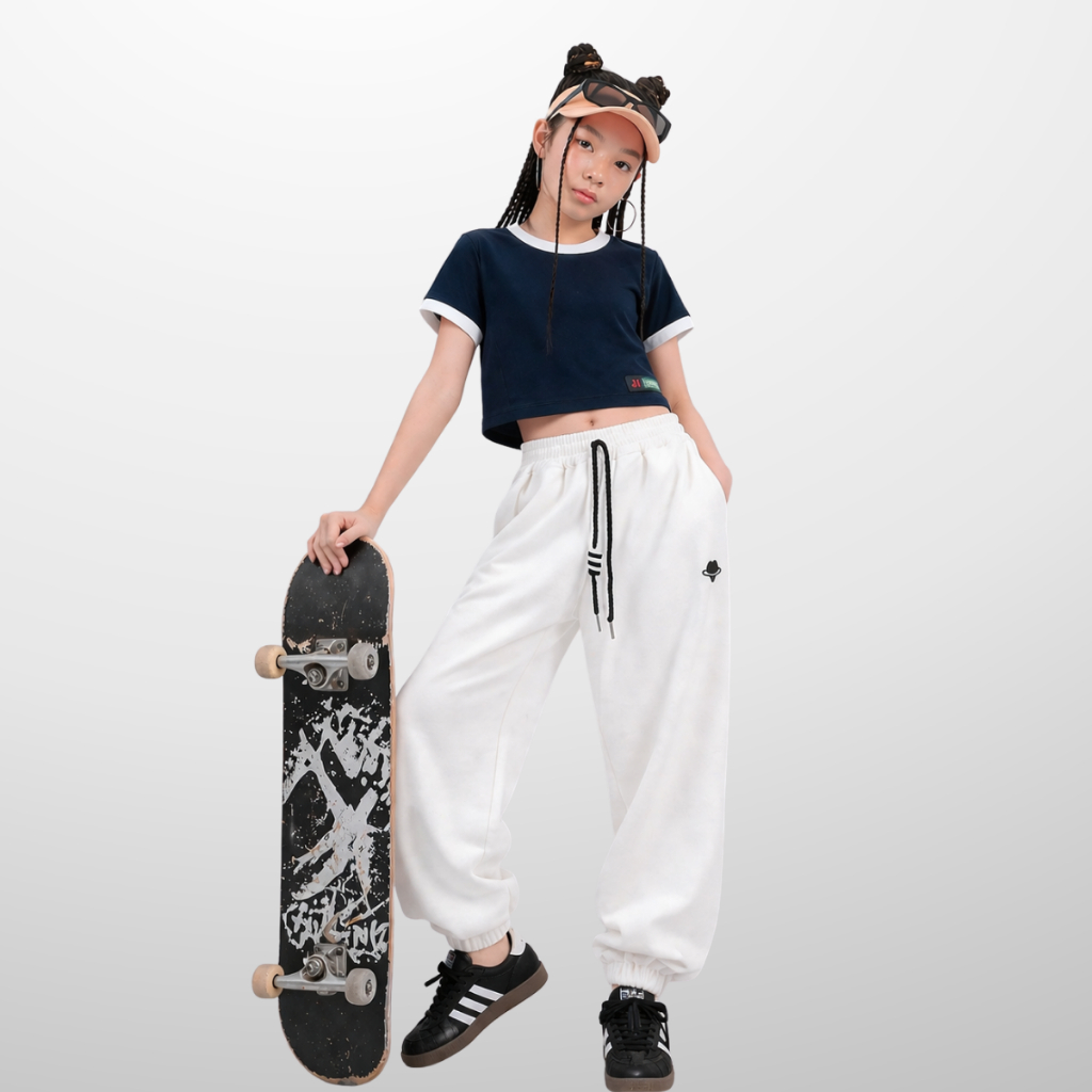 Áo thun croptop bé gái cotton 100% form rộng thoáng mát, Năng Động B146 | JJ Kids Fashion