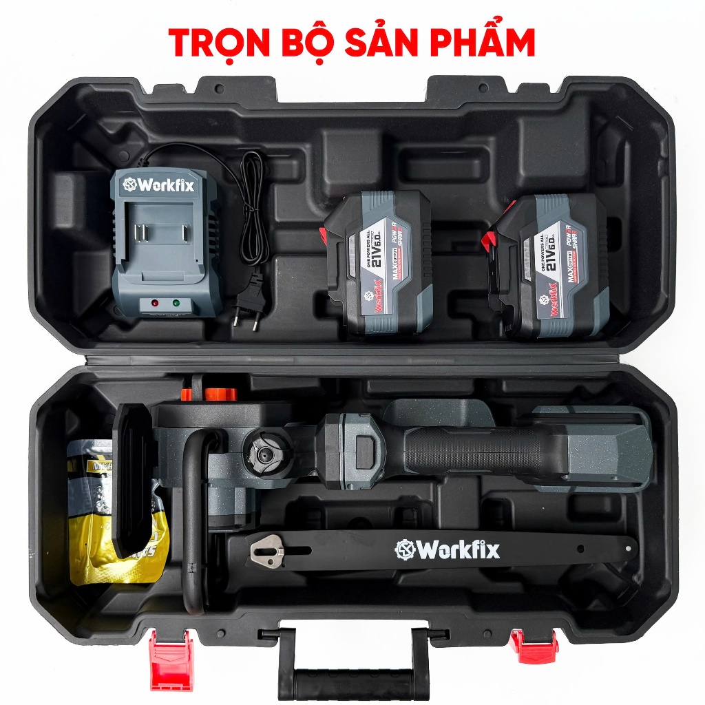[Tặng Cán Nối 60cm] Máy Cưa Xích Pin Workfix WF-CS12PROMAX – Lưỡi Sắc, Không Chổi Than, Cắt Tỉa Cành, Xẻ Gỗ, Cưa Cây