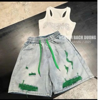 Hot 2026 Quần jeans short ngố pha màu cạp chun có bigsize năng động cá tính- Short Dây vàng