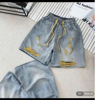Hot 2026 Quần jeans short ngố pha màu cạp chun có bigsize năng động cá tính- Short Dây vàng