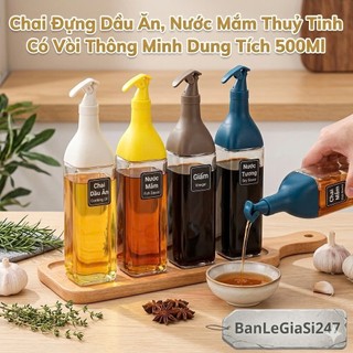 (U7) Chai Đựng Dầu Ăn, Nước Mắm, Nước Tương, Gia Vị Nhà Bếp Bằng Thuỷ Tinh Có Vòi Thông Minh Dung Tích 500Ml