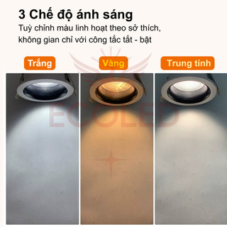 Đèn downlight chống chói choá sâu 2cm công suát 7W 9W, Đèn âm trần chống chói ánh sáng đổi 3 màu - BH 2 năm