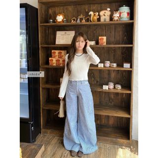 𝐁𝐥𝐮𝐞𝐤𝐡𝐚𝐯𝐞𝐧 𝐊𝐚𝐤𝐢 - Quần kẻ sọc dáng đứng ống rộng nhien.official NQD00003