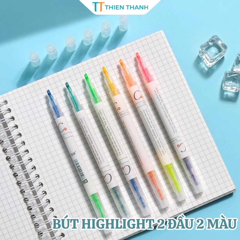 Bút Highlight 2 Đầu Dạ Quang – Bộ 6 Bút Nhớ Màu Pastel Tươi Sáng Viết Êm Đánh Dấu Cho Học Sinh