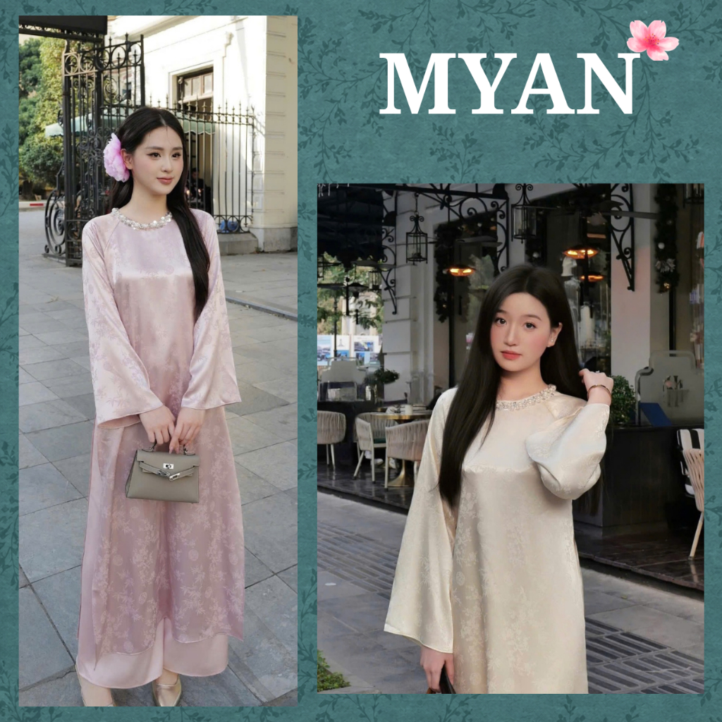 [SẴN HÀNG Hỏa tốc] Áo dài TÂM GIAO, cách tân dáng suông vải gấm lụa thanh trúc đính kết thủ công cao cấp - Áo Dài Mỹ