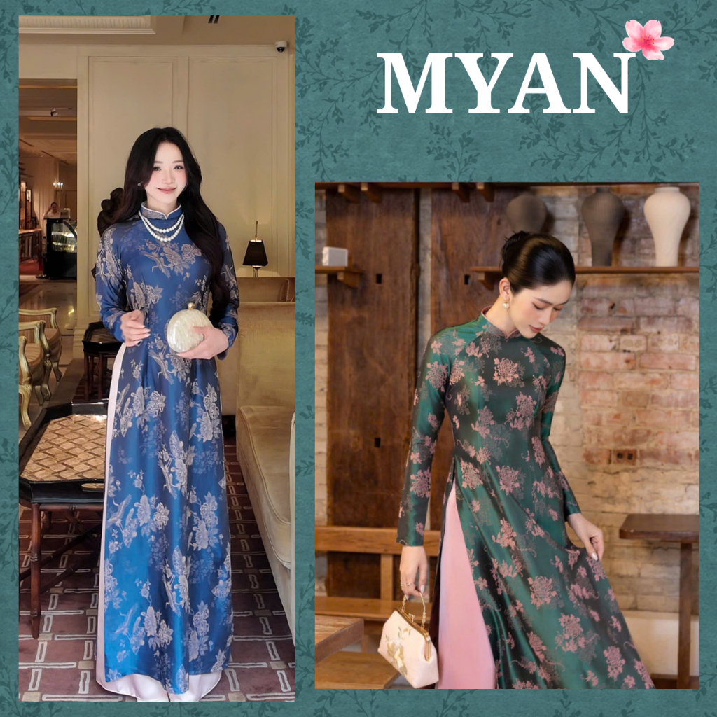[Hỏa tốc] Áo dài truyền thống DUYÊN NHÃ, chiết eo tà rộng chữ A duyên dáng - Áo Dài Mỹ An