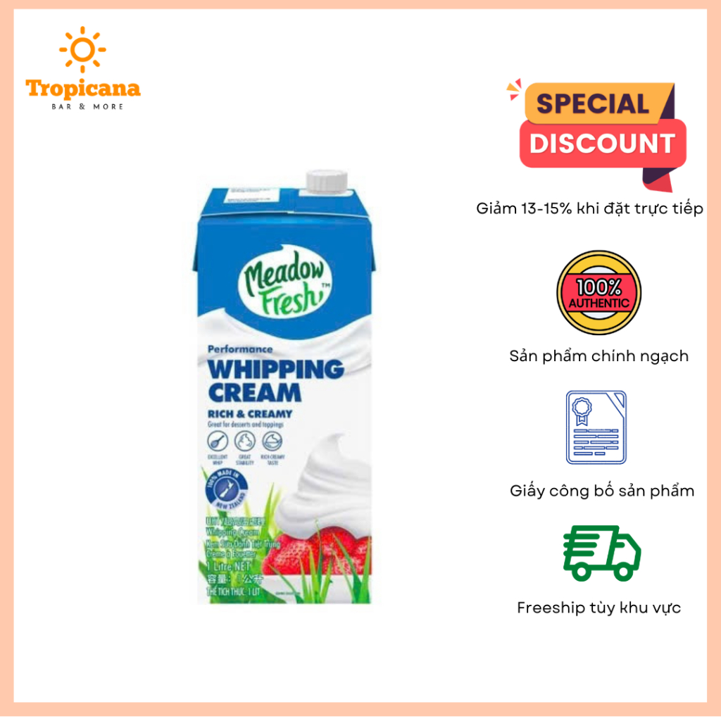 Kem Whipping Cream Meadow Fresh - Hộp 1L Date 17.12.2026