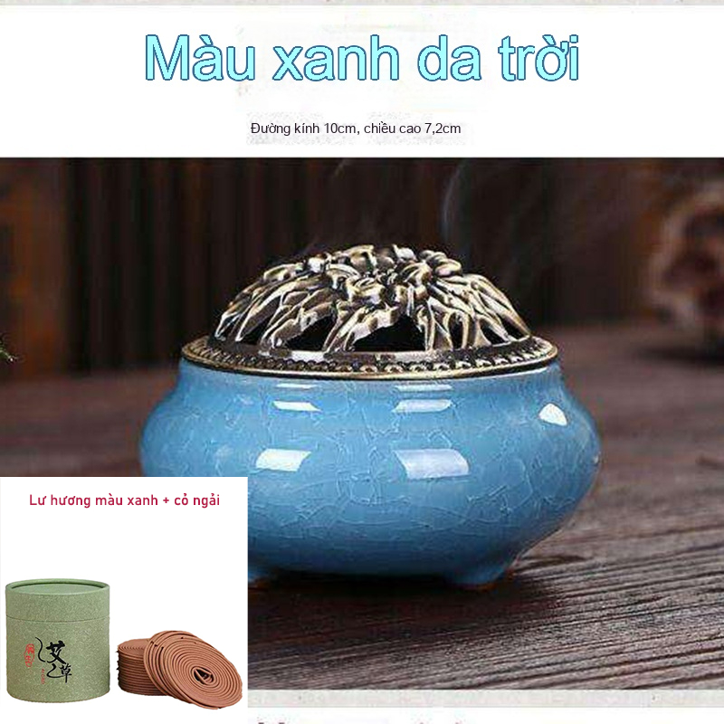 Bộ Lư Hương Gốm Sứ + Nhang Đĩa Thơm Tự Nhiên, Tạo Không Gian Thư Giãn
