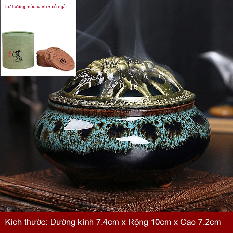 Bộ Lư Hương Gốm Sứ + Nhang Đĩa Thơm Tự Nhiên, Tạo Không Gian Thư Giãn