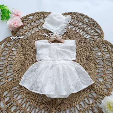 3-11kg Body váy công chúa trắng cho bé gái sơ sinh RIOKIDS quần áo đầy tháng thôi nôi BD73