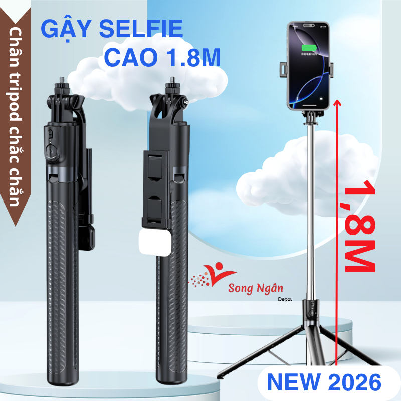 Gậy selfie Gậy chụp ảnh 3 chân Bluetooth tripod chống rung Gậy Selfie Cầm Tay Có Đèn Led Dài 1m7