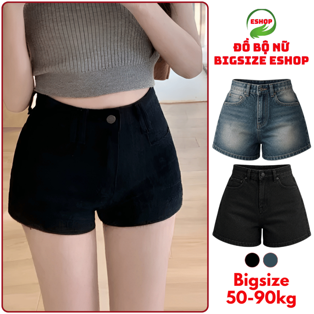 Quần Đùi Jean Nữ Bigsize ESHOP Quần Short Jean Nữ Form Rộng Lưng Trơn Có TúiThời Trang Bigsize M1088 Đẹp Dễ Thương
