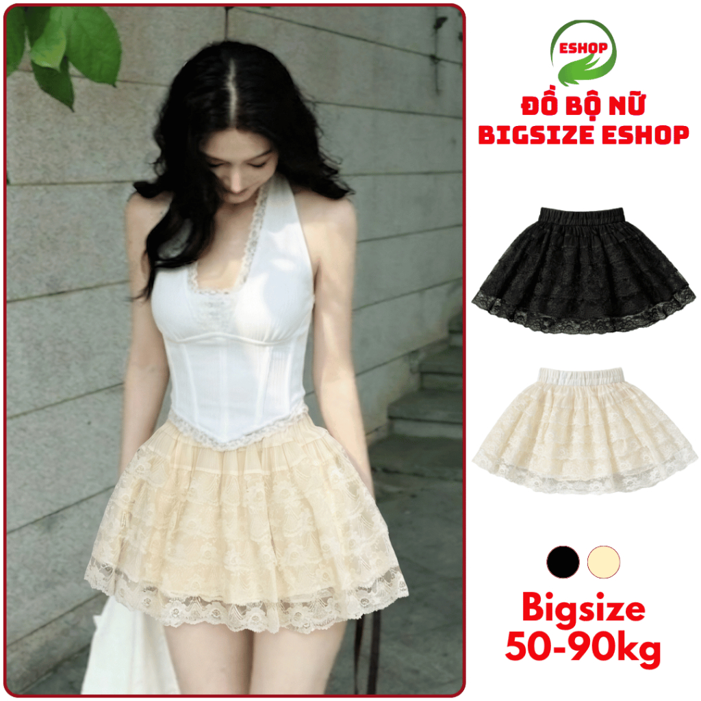 Chân Váy Nữ Dáng Xoè Kèm Quần Trong Váy Tầng Xòe Bᶖgsize Dễ Thương Chất Ren Dày Dặn Phong Cách Trẻ Trung ESHOP MS489
