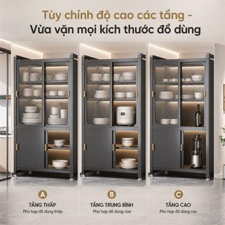 Kệ tủ đa năng 100% thép cacbon Tủ bếp đa năng Có cửa trượt Kệ bếp 5 Tầng