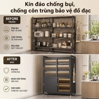 Kệ tủ đa năng 100% thép cacbon Tủ bếp đa năng Có cửa trượt Kệ bếp 5 Tầng