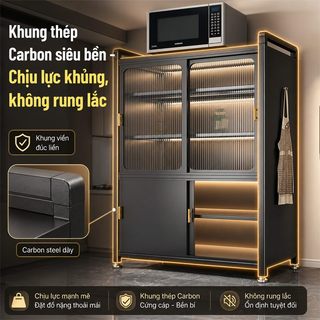 Kệ tủ đa năng 100% thép cacbon Tủ bếp đa năng Có cửa trượt Kệ bếp 5 Tầng