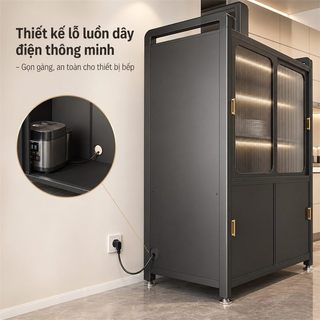 Kệ tủ đa năng 100% thép cacbon Tủ bếp đa năng Có cửa trượt Kệ bếp 5 Tầng