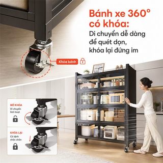 Tủ bếp Đa Năng Kệ để đồ nhà bếp Có bánh xe Kệ tủ đa năng Chống bụi 360 độ