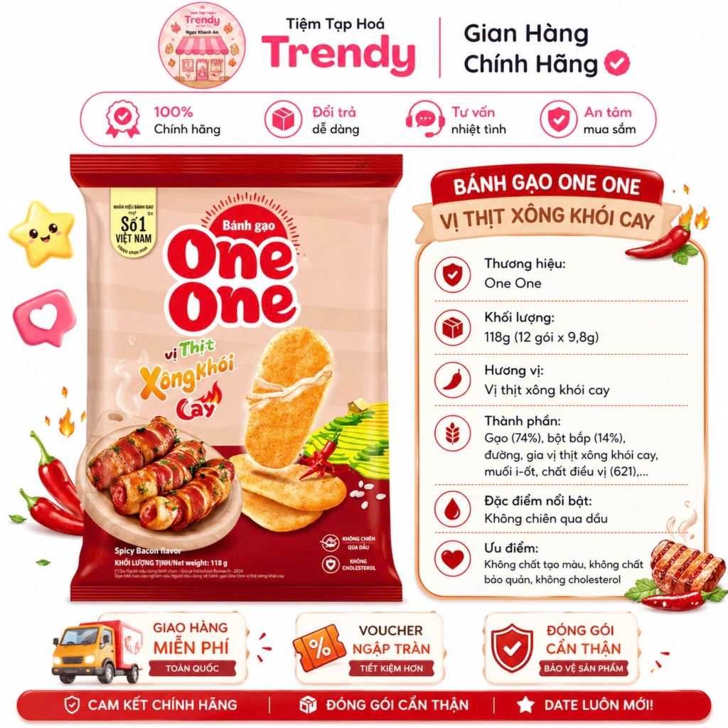 Bánh Gạo One One Vị Thịt Xông Khói 140G