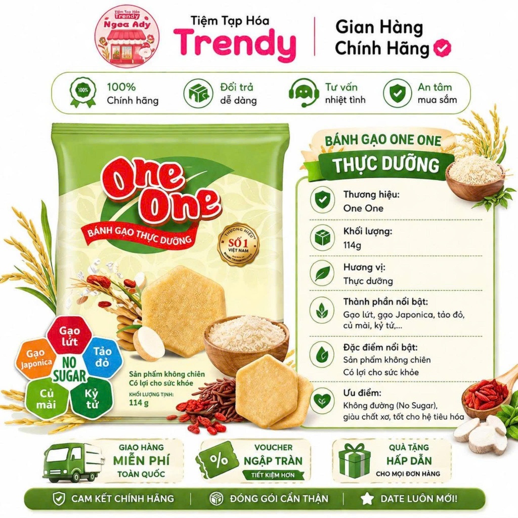 Combo 4 Gói Bánh Gạo Thực Dưỡng One One 114G