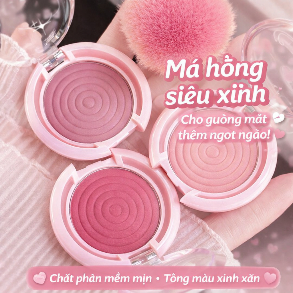 Phấn má hồng trang điểm dạng bột MYHO , Tự Nhiên Lâu Trôi -3 màu chủ đạo - GIRLS XINH MAKUP