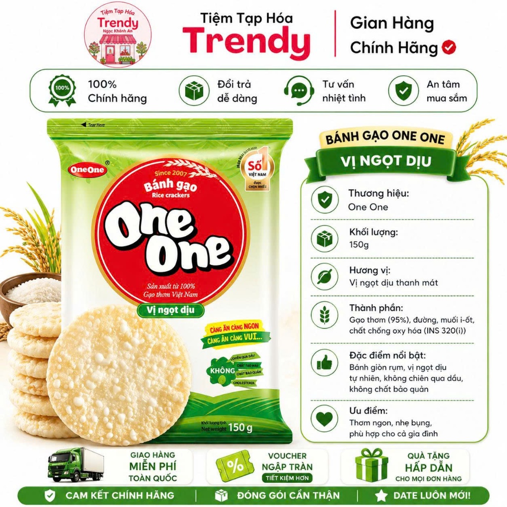 Bánh Gạo One One Vị Ngọt Dịu 150G Không Béo