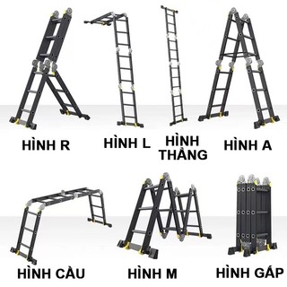 Thang gấp gọn 4 đoạn Thang Nhôm Xếp Gấp Gọn Gia Đình Chữ M Thang gấp đa năng Tải trọng 200 kg