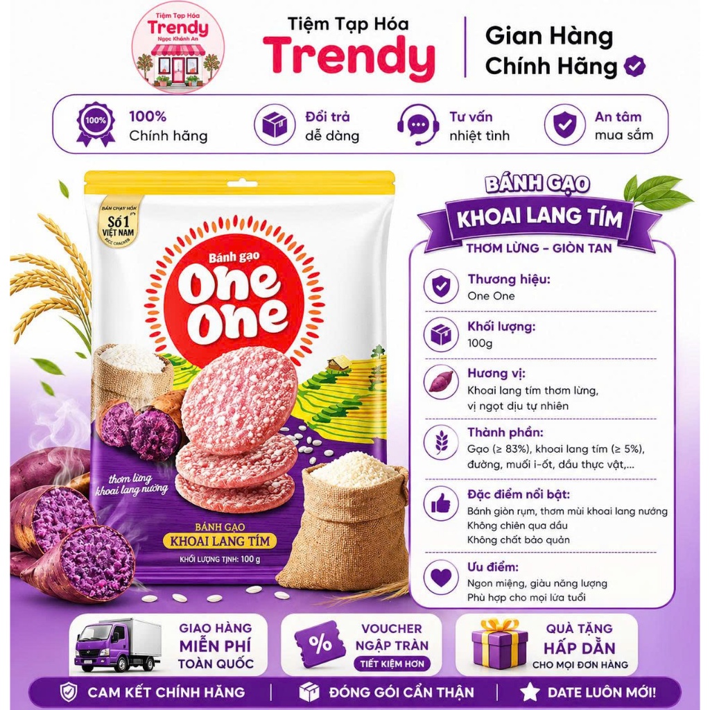 Bánh Gạo One One Vị Khoai Lang Tím Healthy 100G