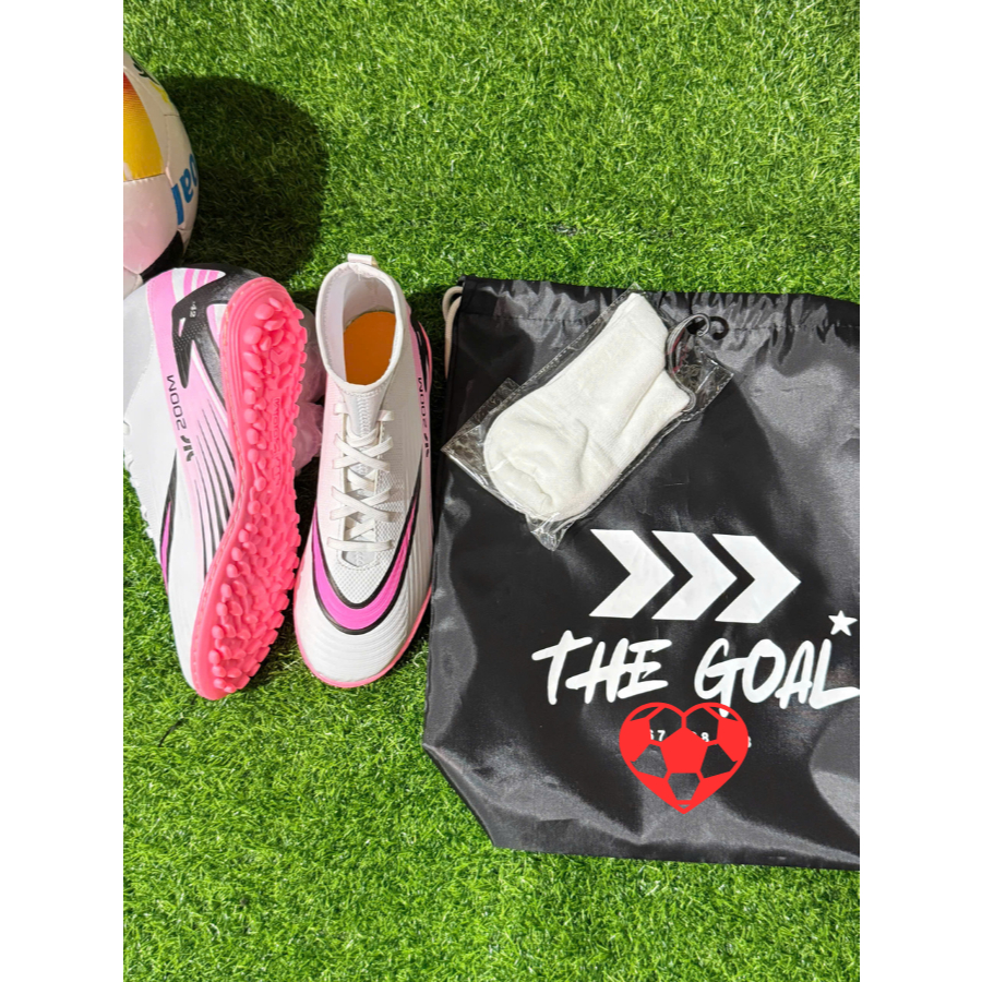 Giày đá bóng cổ cao TheGoal, khâu full đế đá trên Sân cỏ nhân tạo, TẶNG TÚI RÚT + VỚ