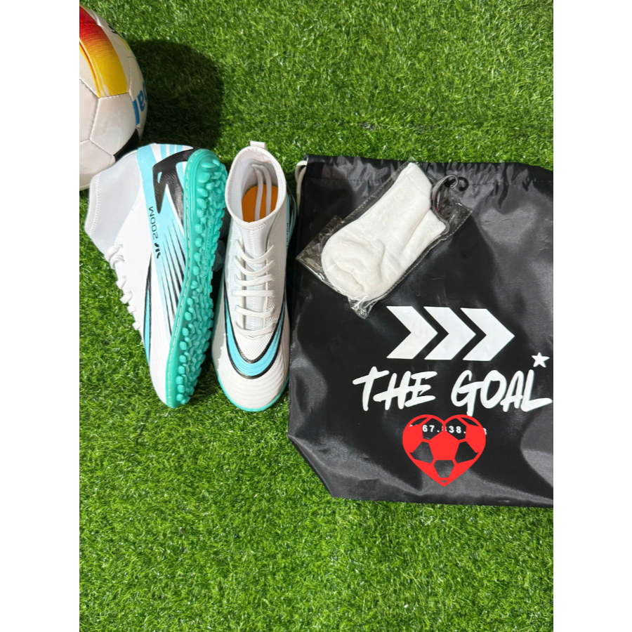 Giày đá bóng cổ cao TheGoal, khâu full đế đá trên Sân cỏ nhân tạo, TẶNG TÚI RÚT + VỚ