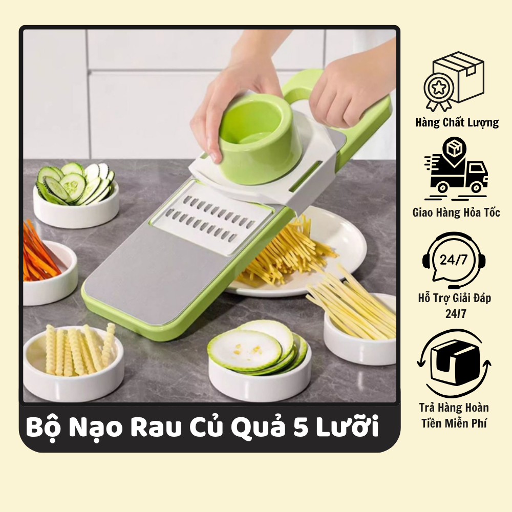 [Tiện Lợi] Bộ Nạo Rau Củ Quả Đa Năng Tích Hợp 5 Lưỡi Nạo Kèm Bảo Vệ Tay - MN034