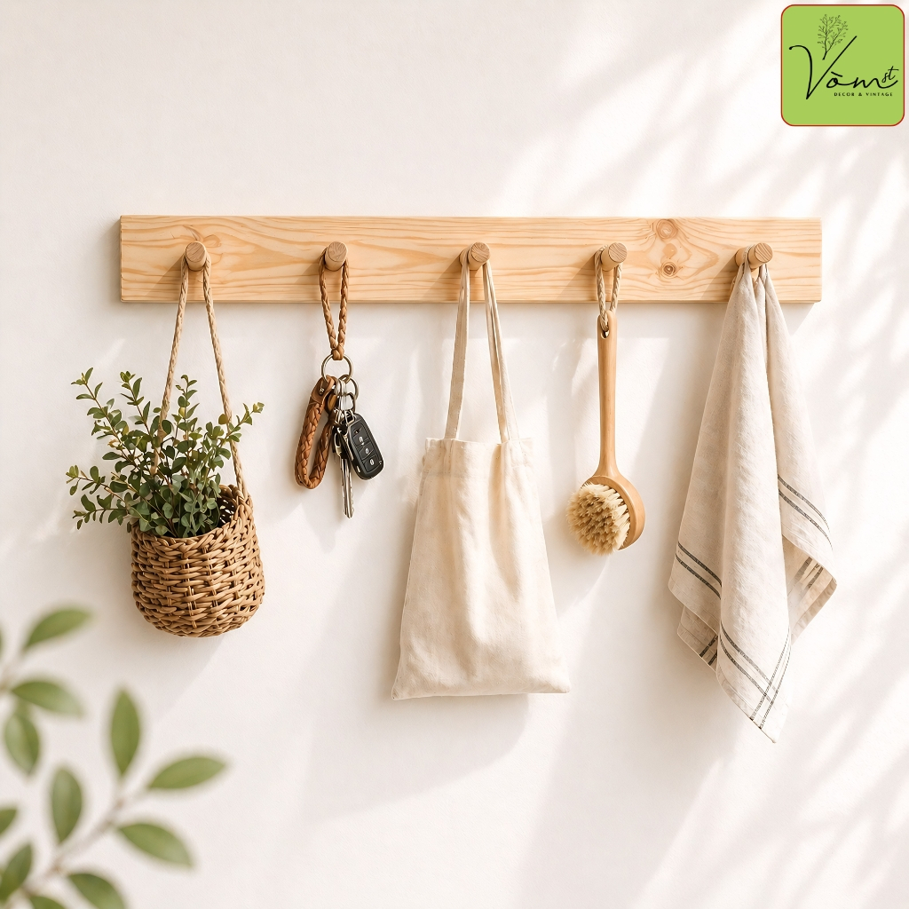 Móc Gỗ Dán Tường Keo 2 Mặt Nano Không Khoan Đục Vòm Decor – Treo Quần Áo, Túi Xách, Mũ Nón, Phụ Kiện – Gỗ Thông Tự Nhiên