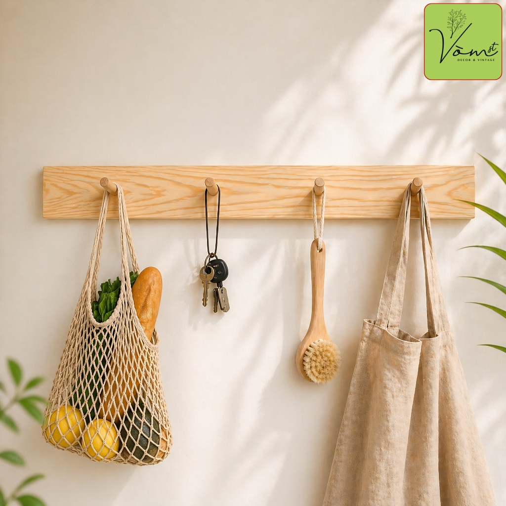 Móc Gỗ Dán Tường Keo 2 Mặt Nano Không Khoan Đục Vòm Decor – Treo Quần Áo, Túi Xách, Mũ Nón, Phụ Kiện – Gỗ Thông Tự Nhiên