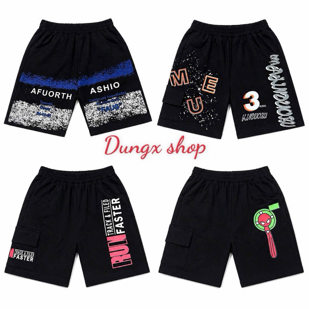 Combo 2 và 3 quần lửng thung cotton màu đen cho bé trai(mẫu ngẫu nhiên )