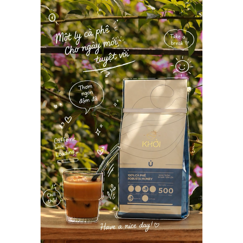 Cà phê rang Robusta honey Khởi Café “Ủ” - Nguyên hạt dành cho pha phin/pha máy