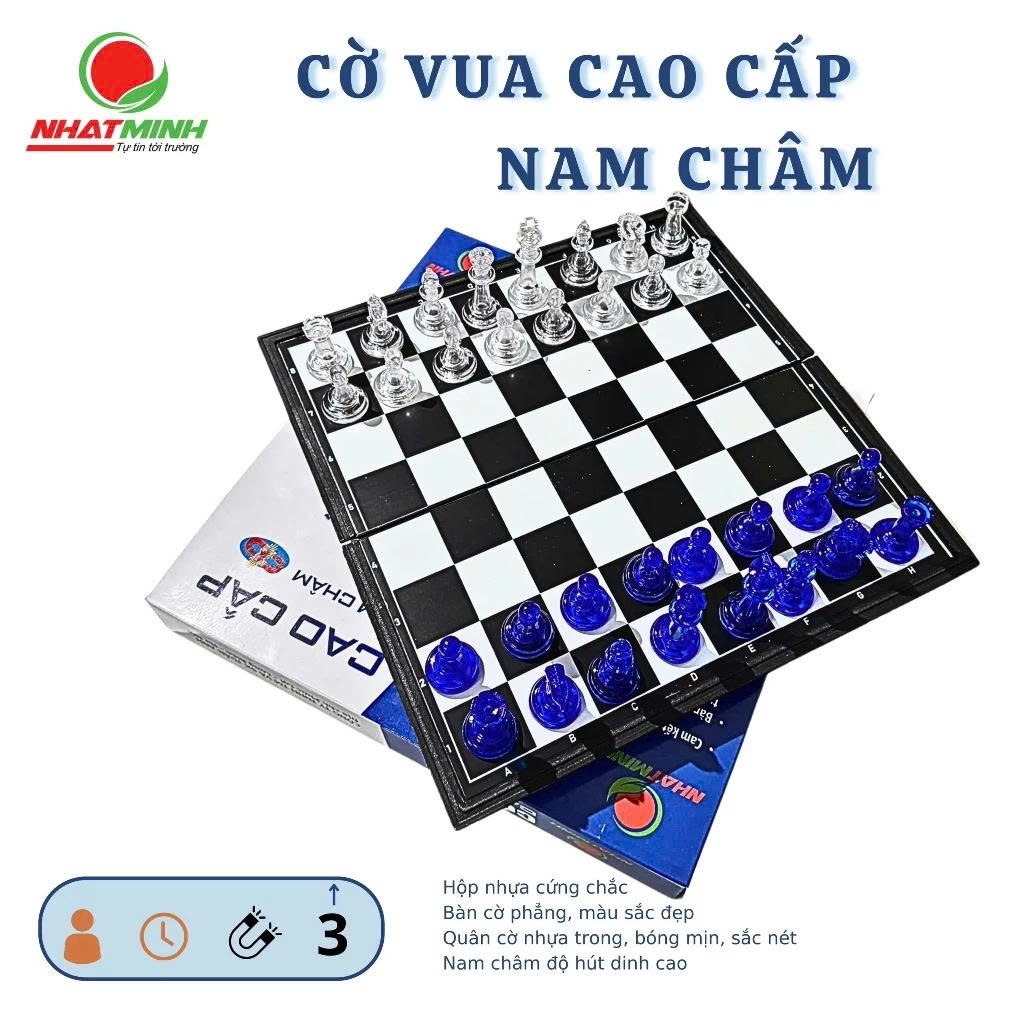 Bộ Cờ Vua Nam Châm Nhật Minh - Nhựa Trong Suốt Cao Cấp, Bàn Cờ Gấp Gọn, Quân Cờ Hút Chắc
