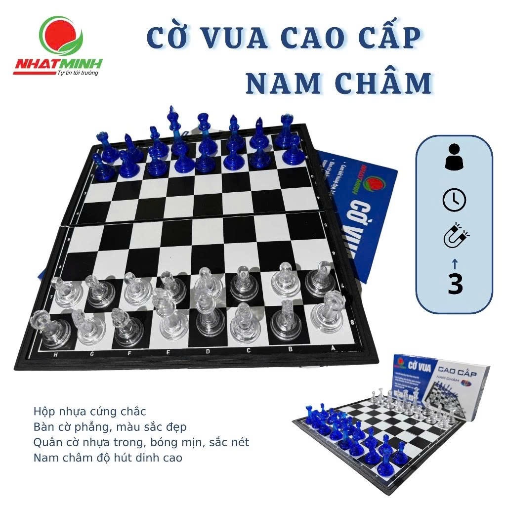 Bộ Cờ Vua Nam Châm Nhật Minh - Nhựa Trong Suốt Cao Cấp, Bàn Cờ Gấp Gọn, Quân Cờ Hút Chắc