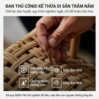 Ghế Bập Bênh Mây Nhựa Thư Giãn Có Gác Chân GUOGUO Ghế Lười Ban Công Khung Thép Chắc Chắn