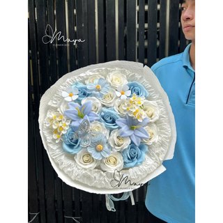 Bó hoa sáp thơm tone trắng mix xanh xinh xắn, làm quà tặng sinh nhật, valentine, 8/3,20/10,20/11, tốt nghiệp