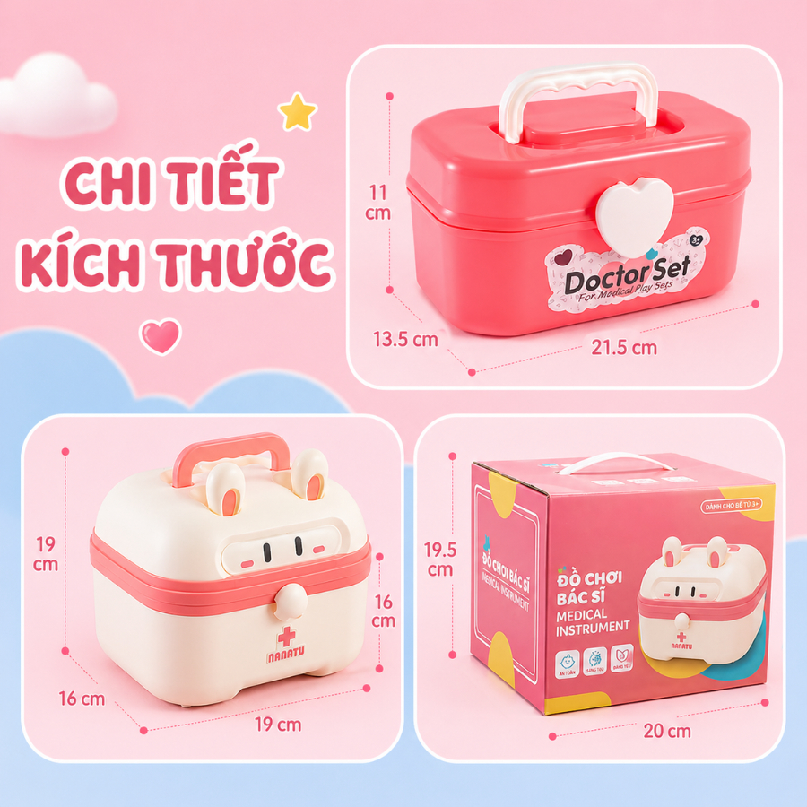 Đồ chơi bác sĩ cho bé bộ vali bác sĩ mini khám bệnh nhập vai nhiều dụng cụ