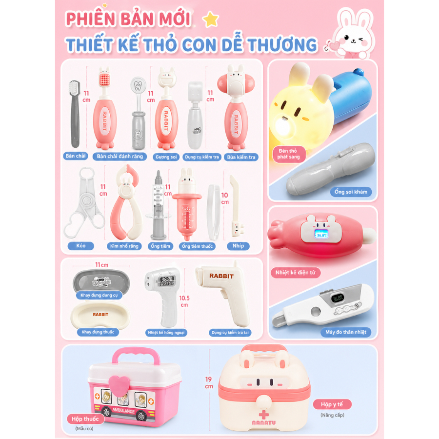 Đồ chơi bác sĩ cho bé bộ vali bác sĩ mini khám bệnh nhập vai nhiều dụng cụ