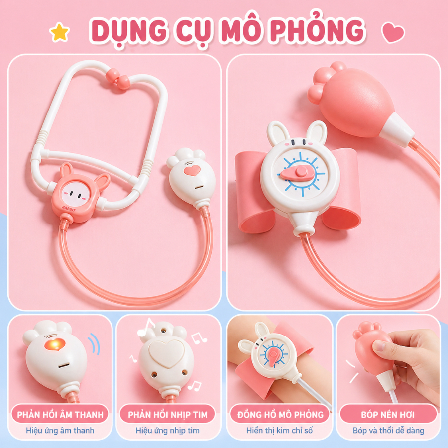 Đồ chơi bác sĩ cho bé bộ vali bác sĩ mini khám bệnh nhập vai nhiều dụng cụ