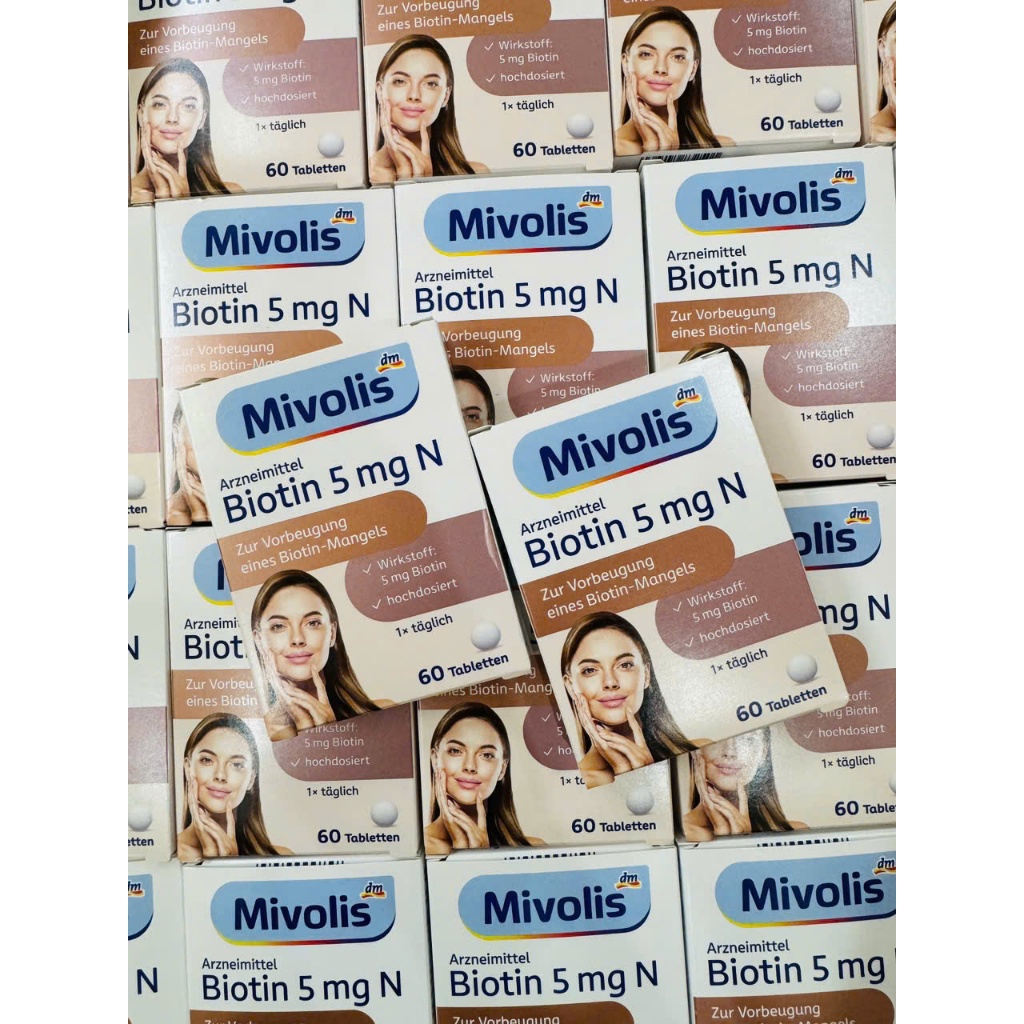 Viên mọc tóc Biotin Mivolis dưỡng tóc, giảm rụng, nội địa Đức 60v - Date mới đủ bill