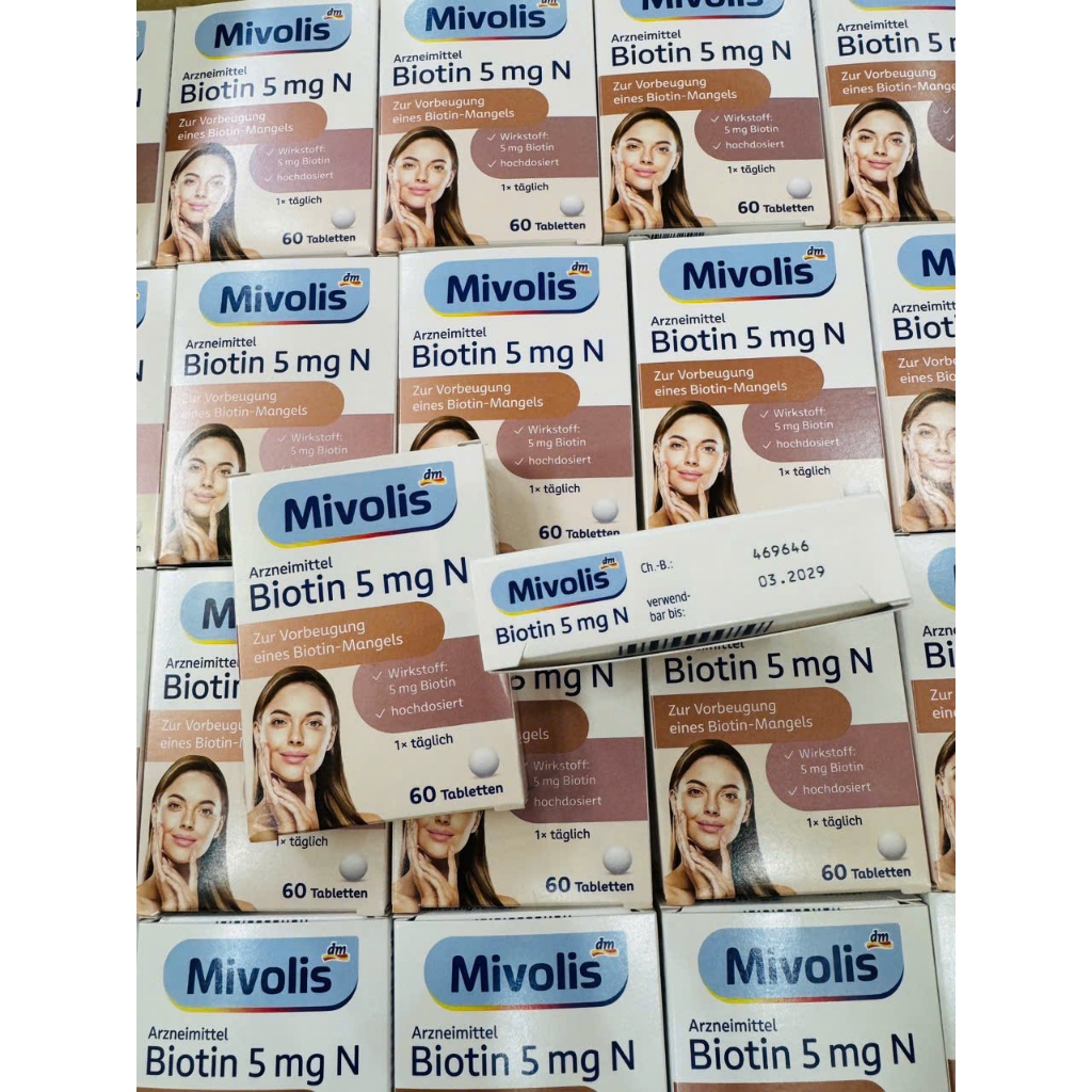 Viên mọc tóc Biotin Mivolis dưỡng tóc, giảm rụng, nội địa Đức 60v - Date mới đủ bill